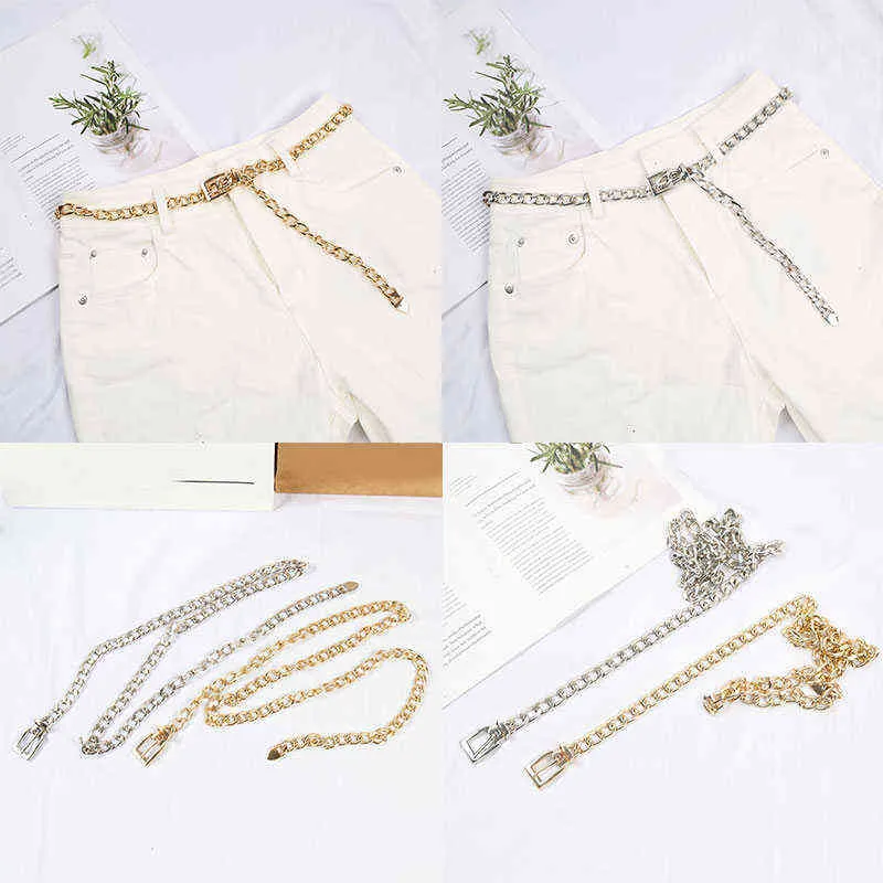 سلسلة معدنية المرأة الإناث حزام الذهب والفضة الخصر سلسلة فاسق الهيب هوب الخصر حزام سلسلة سميكة للجينز بنطلون عارضة حزام G220301