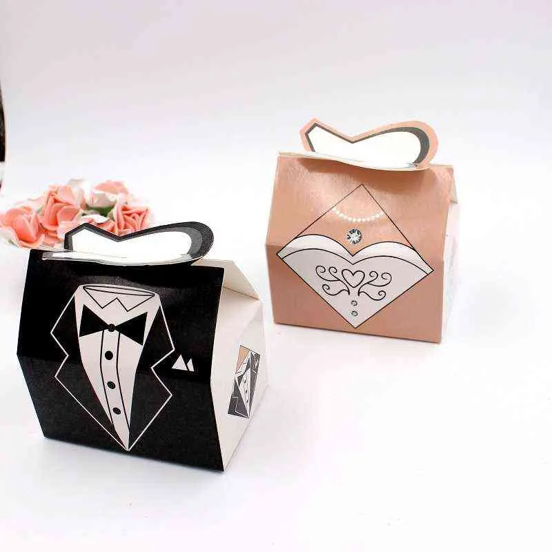 100pcs Paper Candy Box Bride Groom Dresses Packing Sweet Bag Wedding Favors Gift Boxes For Guest Party Decoration (5)