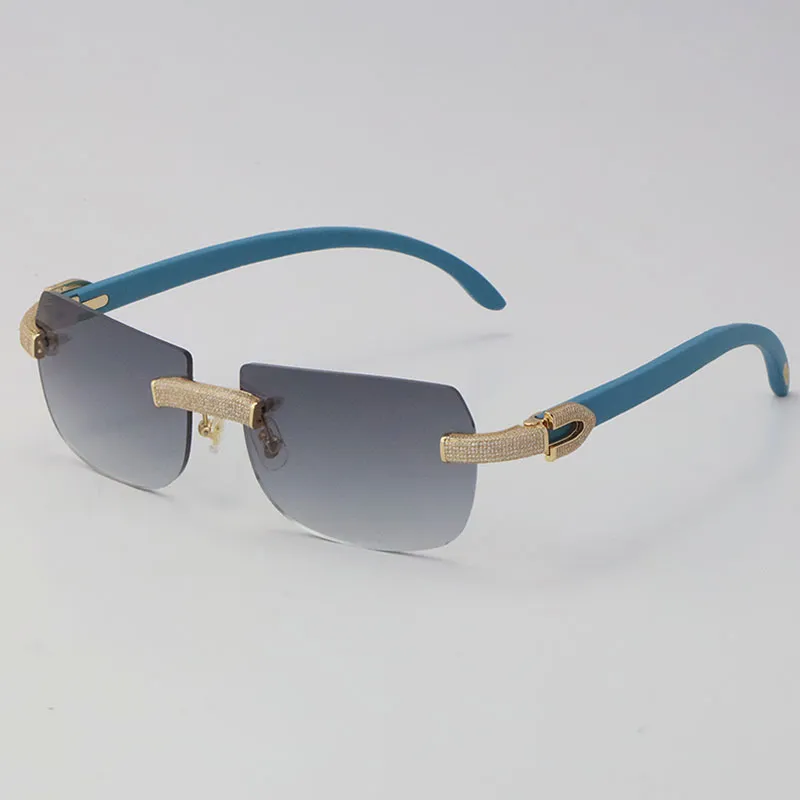 2022 New Model Micro-paved Diamond Sunglasses Original Red Wood Rimless Sun Glasses 18K Gold C Decoration Male Female Glasses UV 4246e