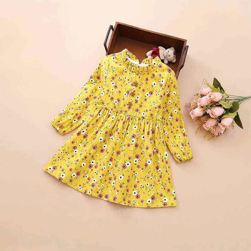 Ragazze vestono cotone primavera autunno manica lunga casual stampati abiti a fiori la principessa costumi bambini 3 5 6 7 8 anni 211231