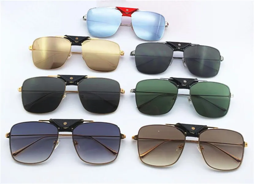 lunettes de soleil design de mode 0198 monture en métal carré avec cuir rétro avant-garde style pop simple qualité supérieure lunettes entières310l