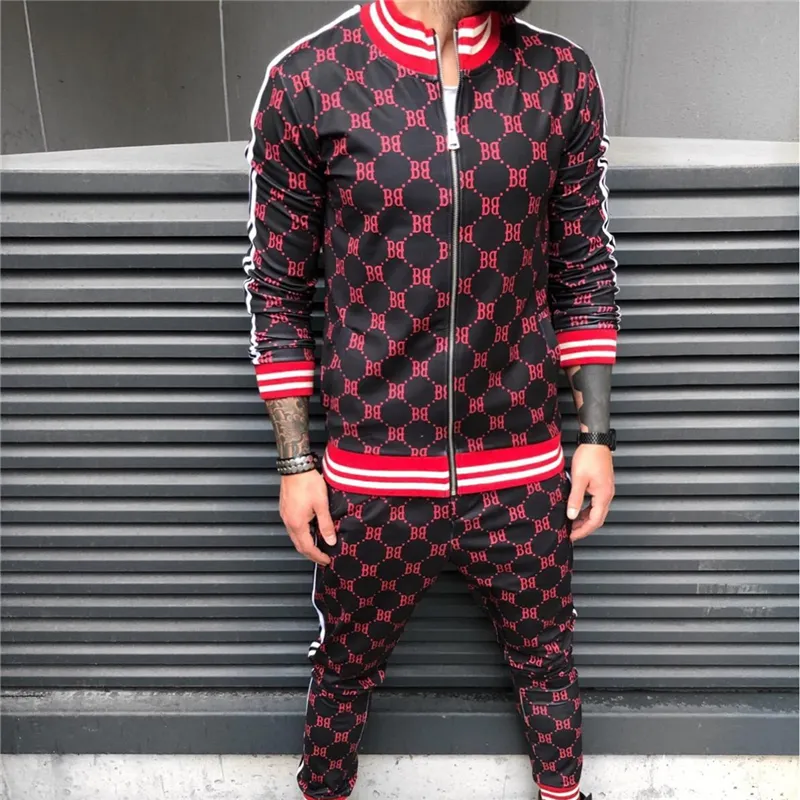 Mens Tracksuit Höst Fashion Casual Men Fitness Sats Brev Patchwork Hooded Sweatshirt Sweatpants Sportsdräkt Streetwear X1218