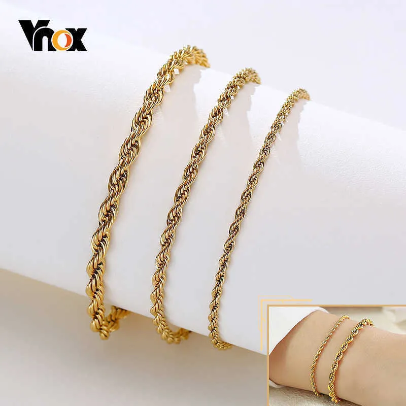 Vnox charmoso flash ed corda corrente pulseiras para mulheres senhora aço inoxidável pulso jóias comprimento ajustável261a