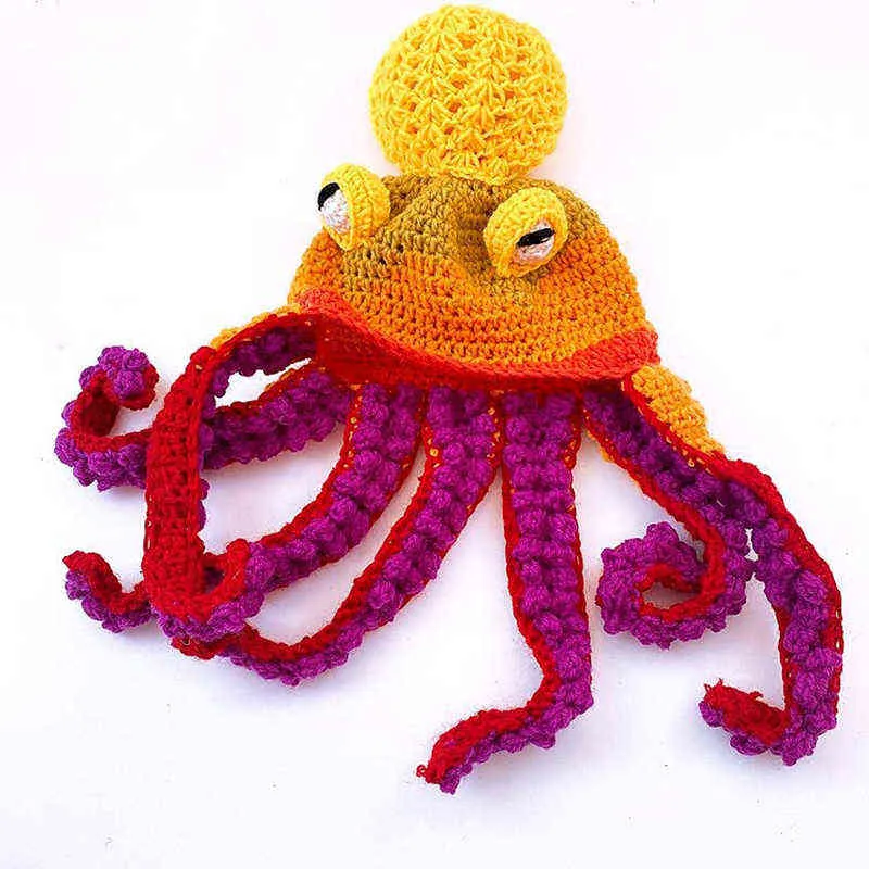 Octopus Beard Hand Weave Knit Wool Hats Men Christmas Cosplay Party Funny Tricky Headgear Winter Warm Couples Beanies Cap 211231238J