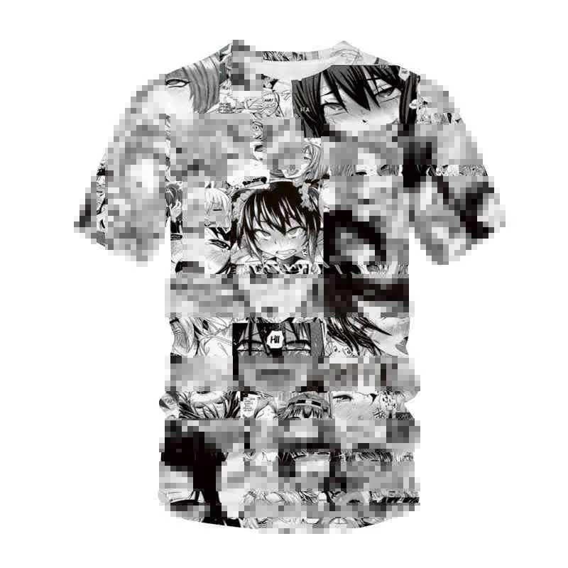 Ahegao t-shirt anime 3d impressão homens streetwear hentai padrão o-pescoço hip hop t shirt harajuku casual tops sexy menina roupas y220208