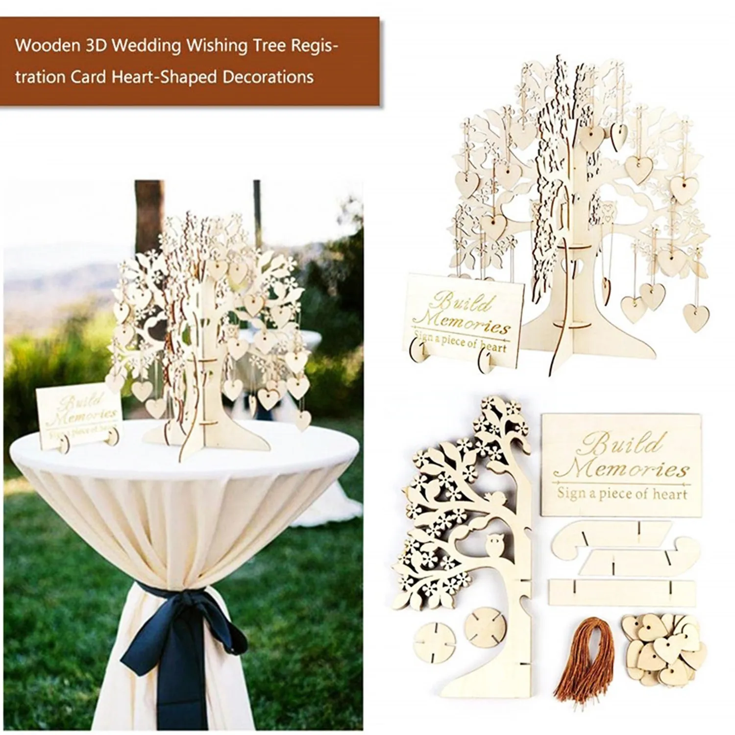 Livro de convidados de casamento rústico Convidado Visite Signature Tree Convidando Livro de Wooden Hearts Ornamentos