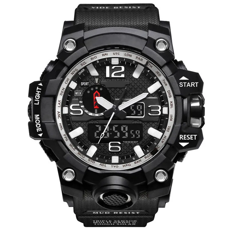 New Mens Military Sports Watches 아날로그 디지털 LED 시계 Thock 저항성 손목 시계 남성 전자 실리콘 시계 선물 상자 Mont2697