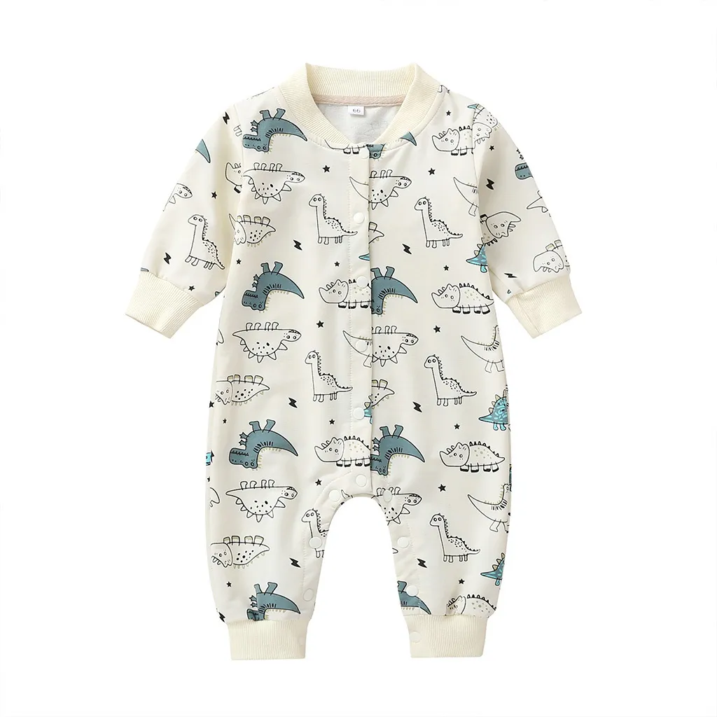 Nyfödd baby kläder långärmad jumpsuit unisex nyfödd pojke tjej kostym tecknad dinosaur onesie toddler spädbarn kläder höst 201030