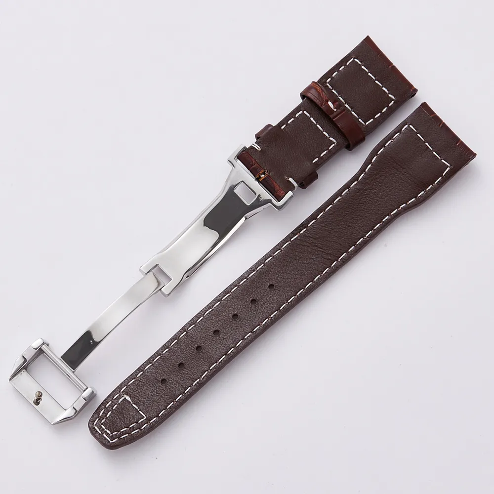 Bracelet de montre en cuir de veau véritable, avec fermoir à boucle, pour hommes, pour Bracelet IWC, 20mm, 22mm, vente en gros, livraison gratuite