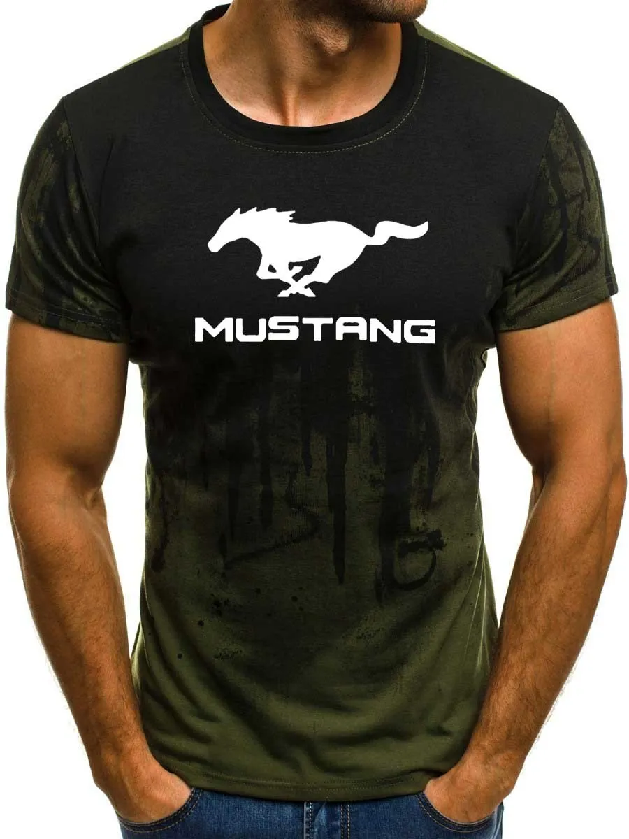 Hommes à manches courtes Mustang voiture hommes T-shirt été décontracté coton dégradé t-shirts mode Hip Hop Harajuku mâle marque Tee X1214