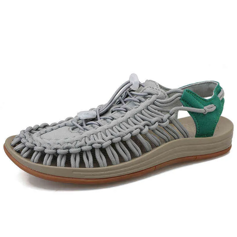 Sandały moda ręcznie tkane lato dla mężczyzn projektant odkryty plaża para buty płaskie rzymski gladiator plus rozmiar 220302