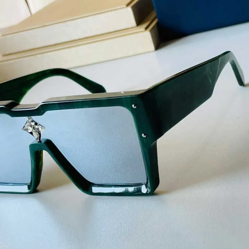 Najlepsze męskie okulary przeciwsłoneczne Z1552W klasyczny zielona kątowa rama prosta moda kryształ kryształ dekoracyjny soczewki