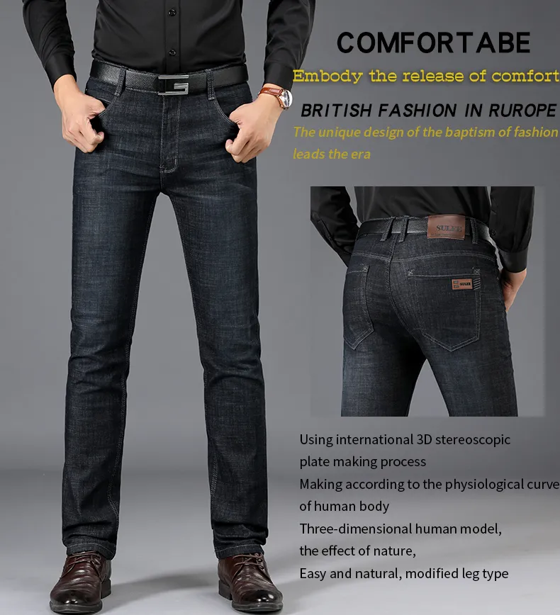 Sulee Brand Jeans Exclusive Design Famous Casual Denim Jeans Men Straight Slim Middle Waist Stretch Men Jeans Vaqueros Hombre 201120