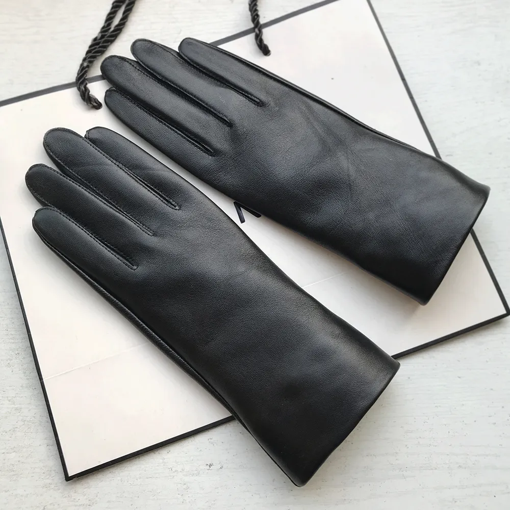 Безусловные женщины натуральные кожаные перчатки мужчины чистые овчины перчатки перчатки черная белая средняя длинная базовая LJ201215