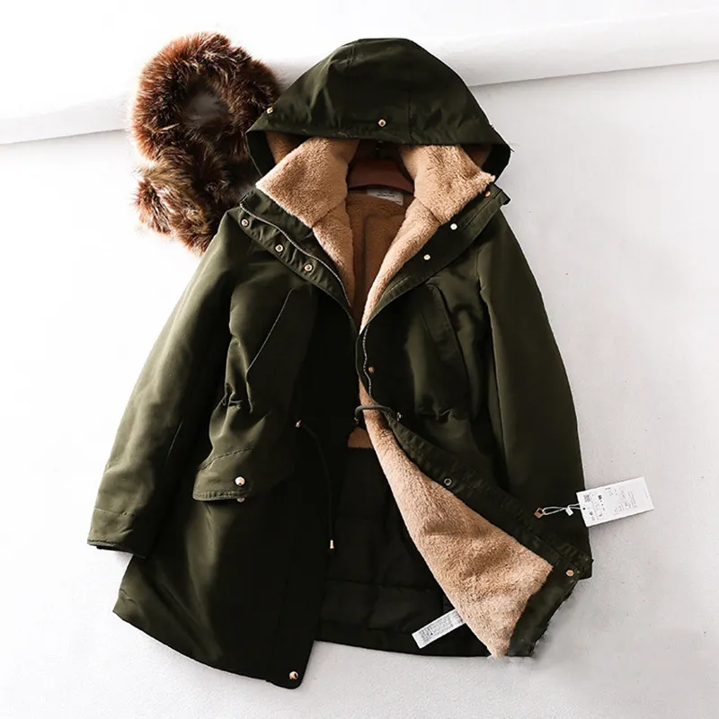 Winter Big Fur Collar Cotton Down Parka For Women Long Army Green Black Down Jacket Slim Plus Size Warm Coat Female 201125