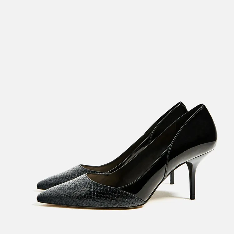 HKXN 2019 Mode PU Leder Frauen Pumpen Sexy Druck High Heels Schuhe Punkt Zehe maultiere hohe Party Hochzeit Pumpe Drop verschiffen Y200702