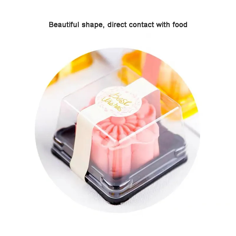 50 pçs Caixa de bolo de lua de plástico Embalagem Recipiente de folhado de gema de ovo Transparente Pastelaria Bolo Decorativo Acessórios de cozimento Caixa de embalagem Y12252