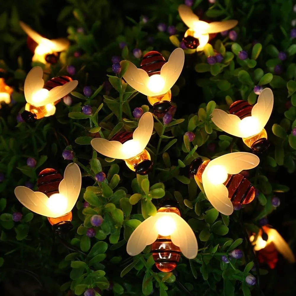 Lumière de vacances Décoration d'arbre de Noël Guirlande extérieure Lampe solaire Bee20 / 30 / 50led 8Mode pour la fête de mariage Jardin Balcon Fée Y200903