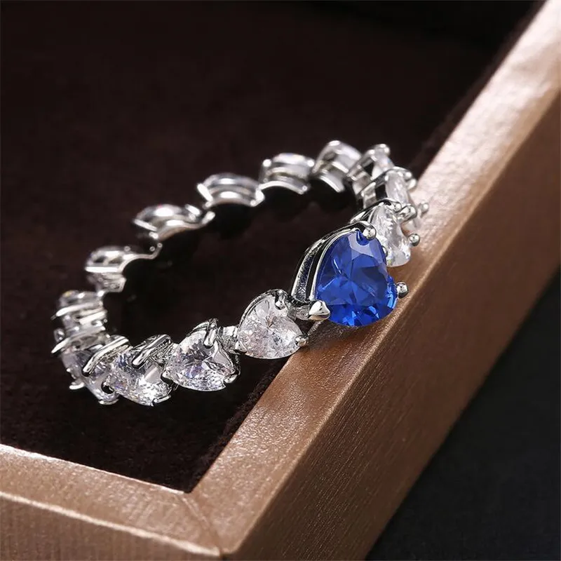 Neuankömmling Top verkaufen Luxusschmuck 925 Sterling Silber Birnen Herz Form Blau Saphir CZ Diamond beliebte Party Frauen Hochzeitsband232t