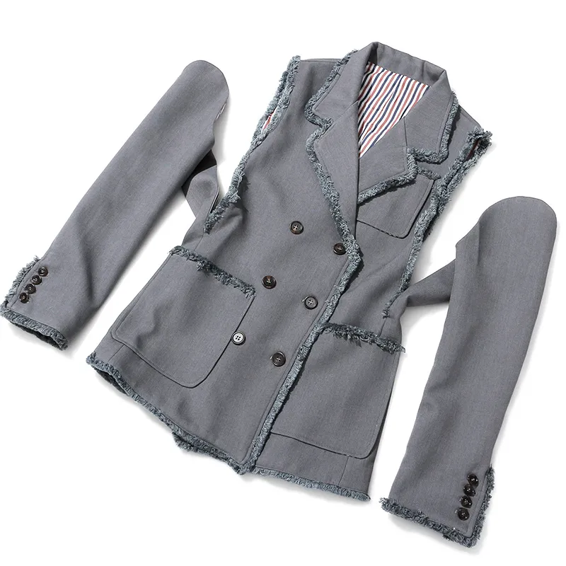 [EAM] 새로운 봄 가을 턴 다운 칼라 긴 소매 더블 브레스트 포켓 성격 자켓 여성 코트 패션 JX643 201210