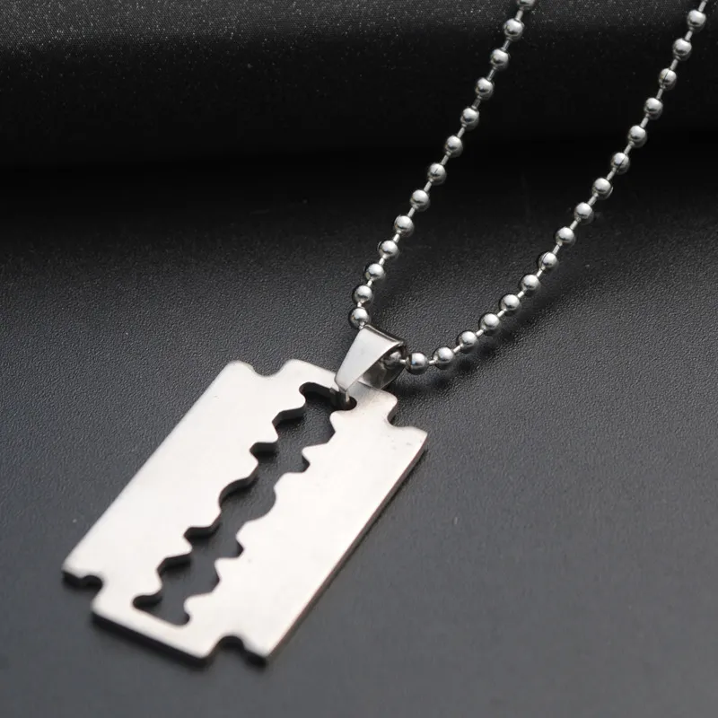 Titanium Steel Fashion Razor Blades Pendant Necklaces Punk Rock Men Jewelry Cool Shaver Necklace for Party Gift307z