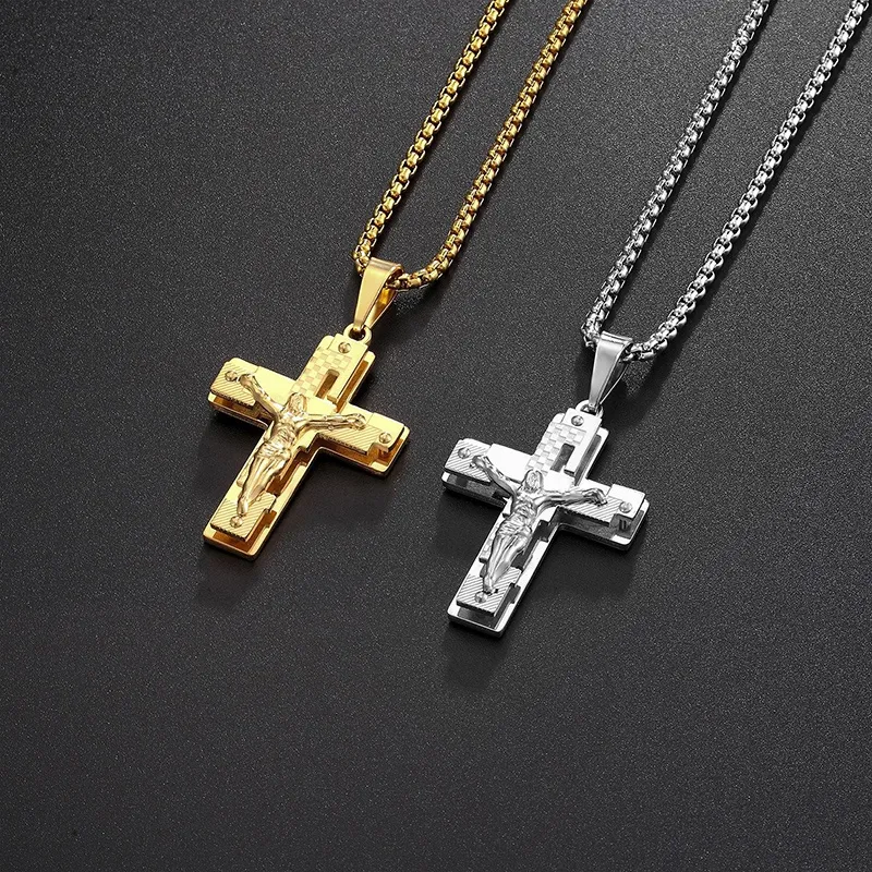 Hip Hop Rock Christian Jesus croce vuota Collana in acciaio inossidabile con pendente in oro uomo Gioielli punk gotico maschile2384