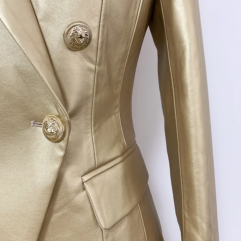 ALTA QUALITÀ 2020 Baroques Designer Blazer Women s doppio petto in metallo Lion Buttons Giacca in pelle dorata Blazer LJ200911