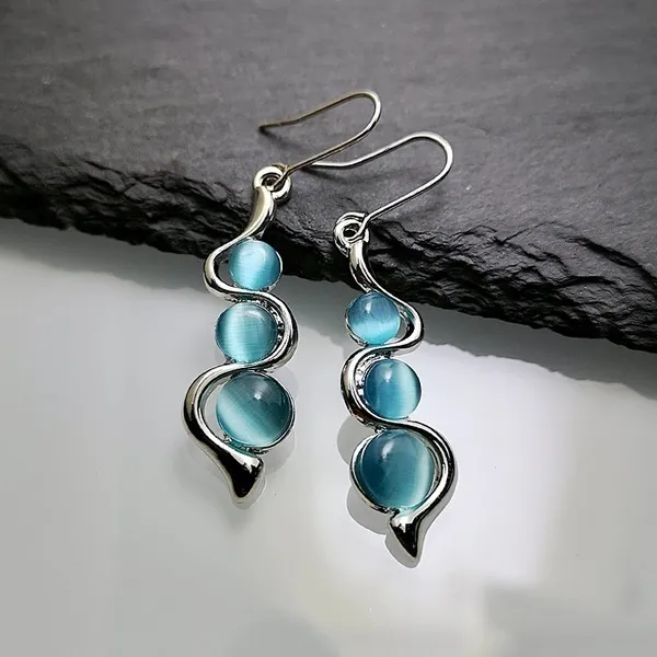 Boucles d'oreilles bohèmes en argent Sterling 925, goutte d'eau, pierres précieuses, saphir bleu, vague, longues, créoles, opale