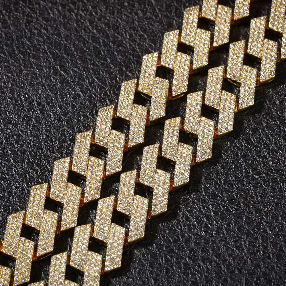 THE BLING KING 20 мм зубец кубинские звенья цепи ожерелье модные ювелирные изделия в стиле хип-хоп 3 ряда стразы ожерелья со льдом для мужчин Q1121280r