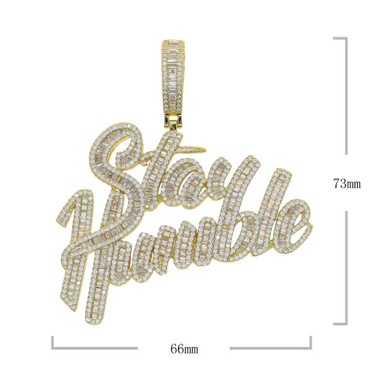 Iced Out Bling Full CZ Zircon CZ Lettre Stay Humble Pendentif Collier Or Argent Couleur Lettres Charme Hommes Mode Hiphop Bijoux 220212