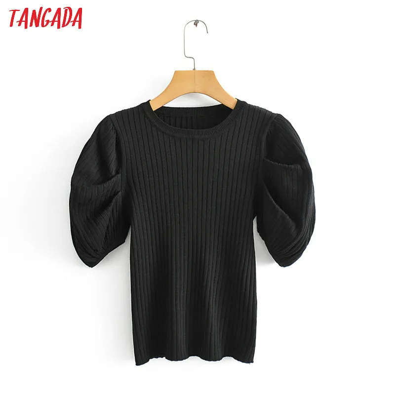 Tangada Corée Chic Femmes Pull d'été Puff manches courtes Vintage Dames Pull tricoté Tops AI03 T200815