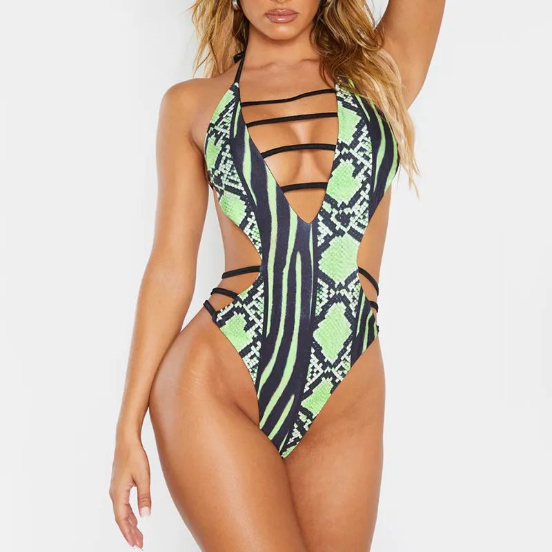 Sexy Plus Size Africano Snake Impresso Swimwear Mulheres One Peça Swimsuit 2020 Alta Corte Trikini Monokini Brasileiro Terno 5xL T200708