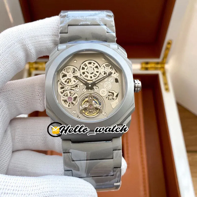 Nowy Octo Finissimo Tourbillon 102937 Szkielet szary tarcza Miyota Automatyczna męska zegarek Tytanium Stalowa bransoletka Sport Watche Hello WA320Y