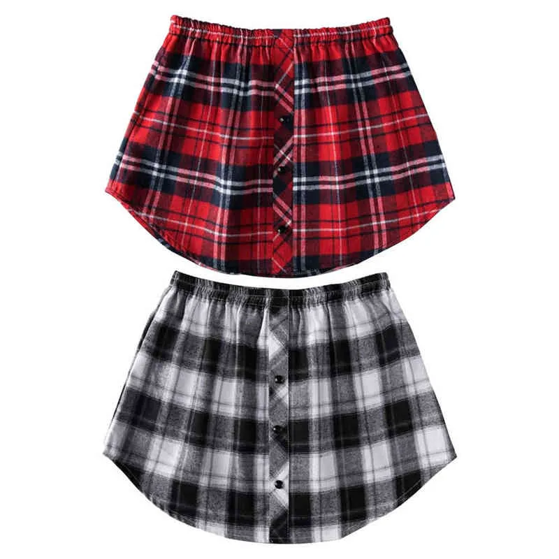 Kvinnor Plaid Print Elastisk Midja Fake Top Lower Sweep Justerbar Vuxen Unisex Shirt Extender Halvlängd Mini Skirt Hem M-XL G220309