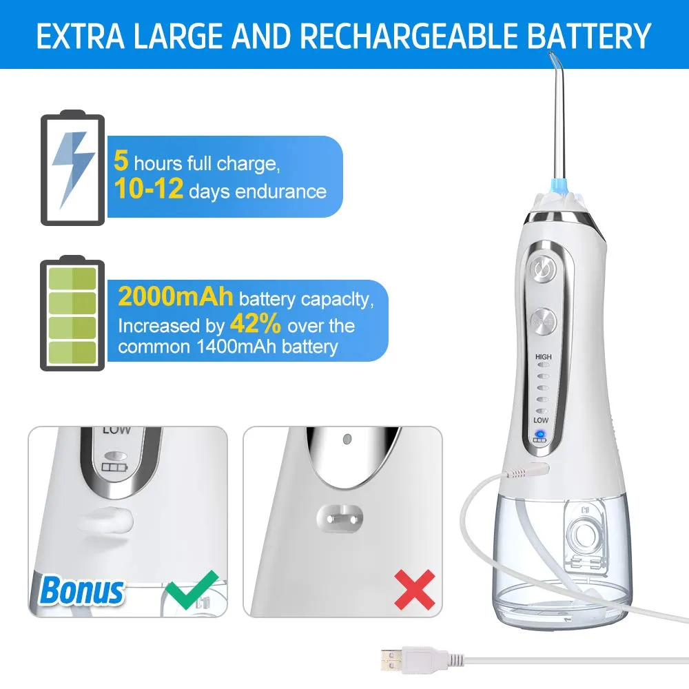 Irrigateur buccal Portable, Jet dentaire, Rechargeable par USB, 5 Modes, embouts de fil dentaire, nettoyeur de dents, 300ml