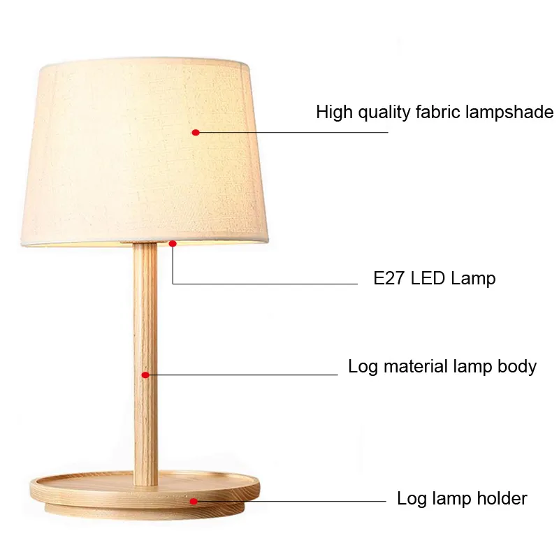 Lampada da tavolo in legno in stile giapponese paralume in tessuto semplice soggiorno camera da letto comodino lettura luci da scrivania decorazione della casa E27 LED L256B