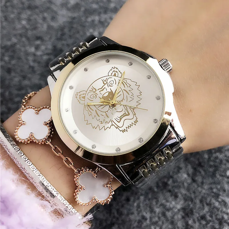 인기있는 손목 시계 타이거 스타일 시계 브랜드 여성 소녀 스틸 밴드 쿼츠 시계 K02