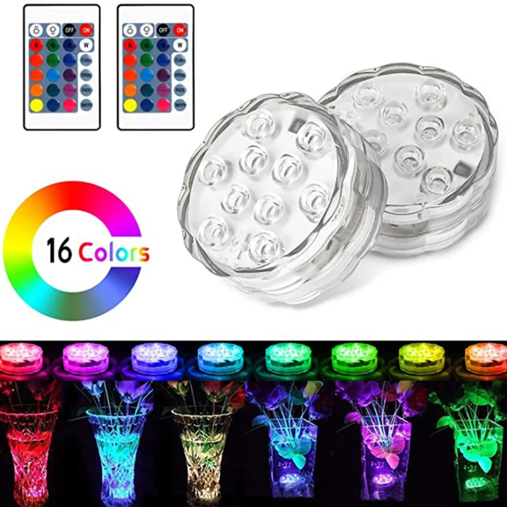 10 Luci a manopola immersione a LED Acquario Luci subacquee colorate impermeabili Evidenziare Telecomando 7 Luci serbatoi d'acqua a colori