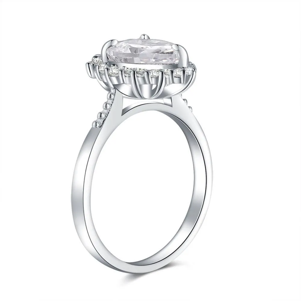 COLORFISH 2ct em forma de pêra zircônia cúbica anéis de noivado sólido 925 prata esterlina feminino anel de auréola Y1128274b