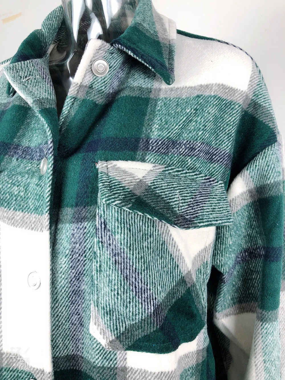 Kvinnor söta rutiga jackor överdimensionerade kontrollerade skjorta päls lös casual ullrock hösten vinter ull blandning ytterkläder streetwear 201019