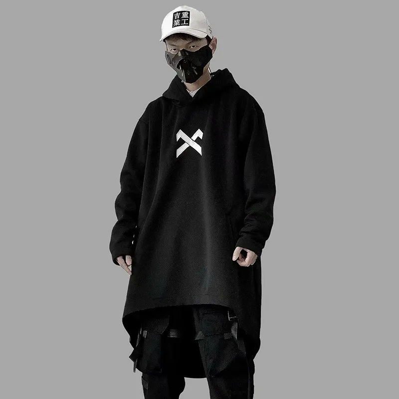 Autumn Men Harajuku Hip Hop Coats Male Jacket Oversize Long Hoodie Cotton Fashion Swag Coat And Jacket US Size T200102