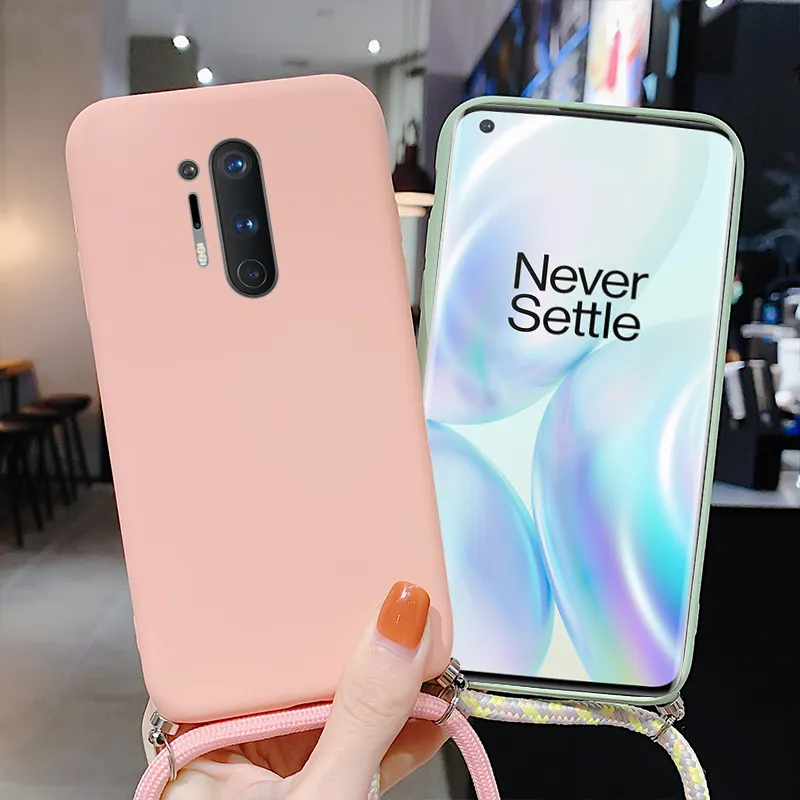 OnePlus 8 Pro Custodia Custodia morbida con cordino in silicone liquido su OnePlus 7T 7 Pro 6 6T 5 5T con tracolla a tracolla Cavo di corda