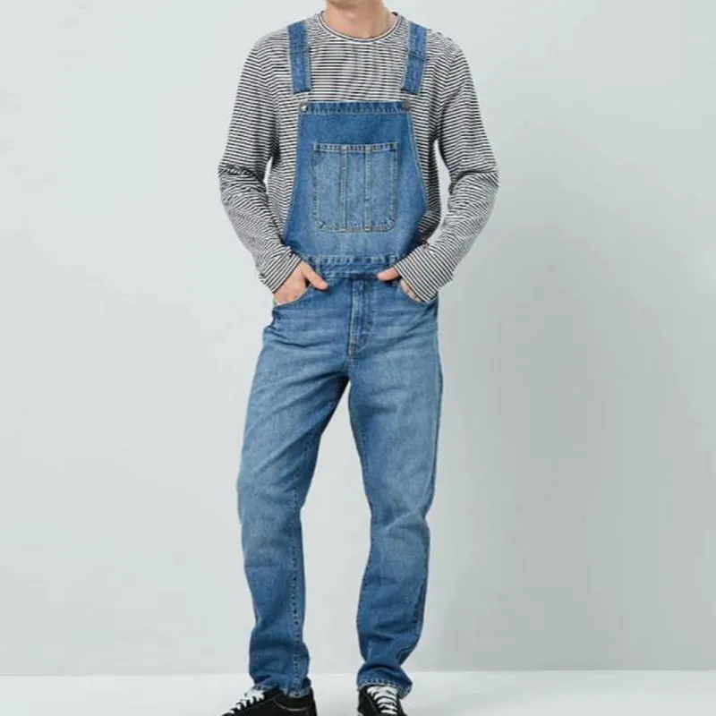 Puimentiua Mannen Denim Timmerman Overalls Casual Losse herenmode Hip Hop Jumpsuit Bib Broek 201027