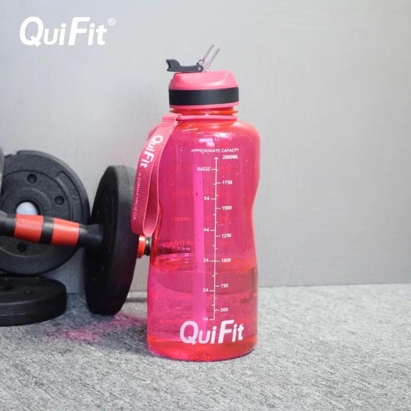 Quifit vattenflaska 2l / 3.8l med stråhatt, tidsstämpelutlösare, en gratis. Lämplig för fitness och hem gallon vattenflaskor 220217