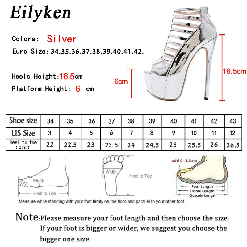 Eilyken 2020 été nouvelle mode Sexy argent pompes 16.5CM haute plate-forme à bout ouvert femmes chaussures talons hauts gladiateur fête sandales J1215