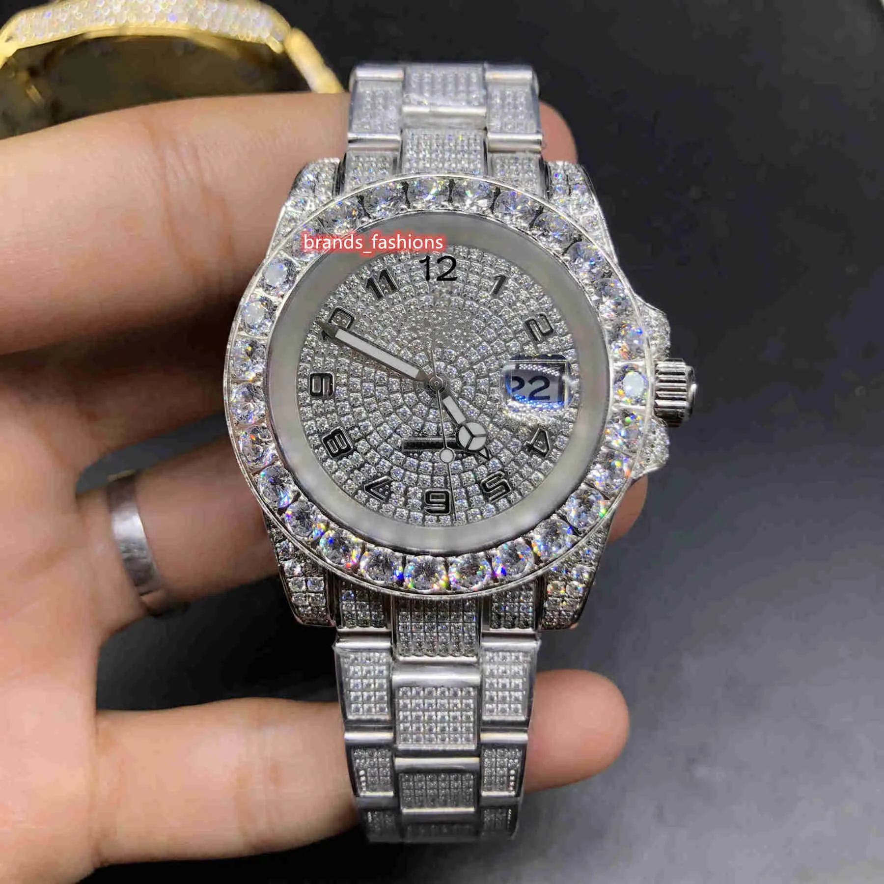 Orologio da diamante ghiacciato da uomo orologio in argento diamanti orologio argento in acciaio inossidabile orologio da diamante orologio meccanico automatico Watche272N