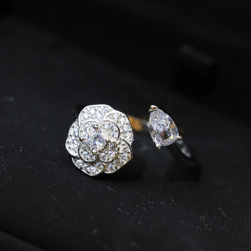Neuer Muster-Kamelien-Ring für Damen, öffnend, wunderschön und wunderschön, S925-Sterlingsilber, glänzend, platiniert, zart, luxuriös7998724