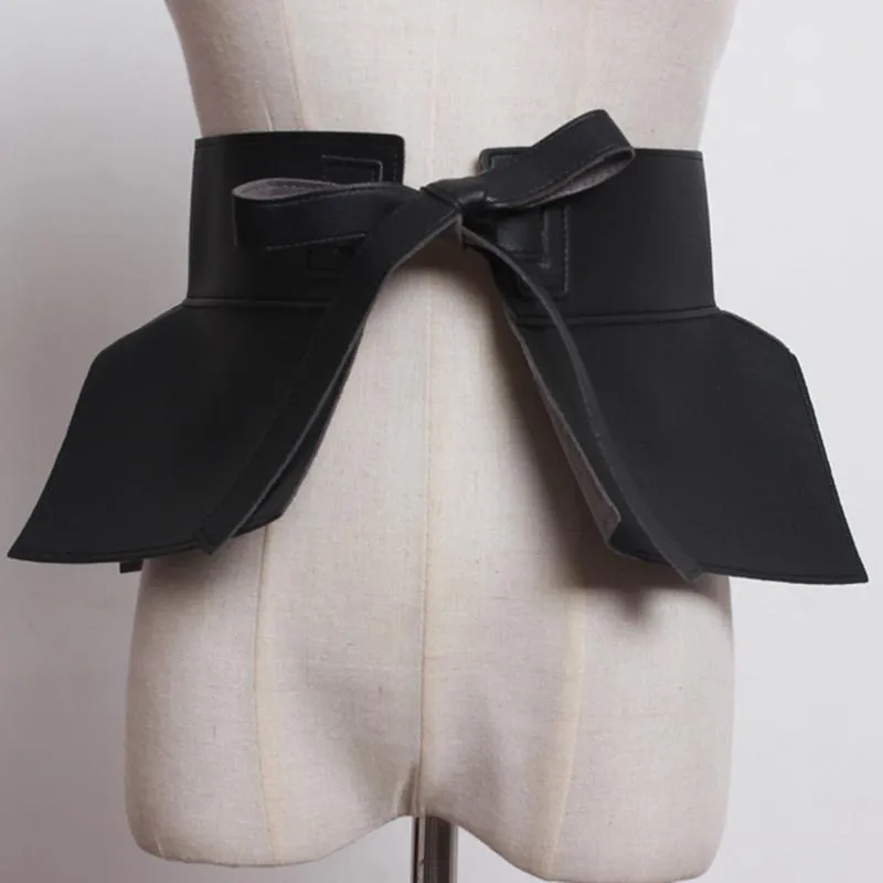 Spring Solid Color Black Red Pu Leather Bow Belt Women Fashion Tide All-Match245Z