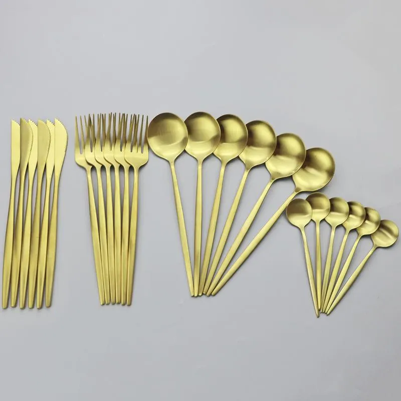 schwarzes Gold Mattes Geschirr Besteck aus Edelstahl Tischgeschirr Set Home Lnife Fork Löffel Flatware Spülmaschine Safe227c