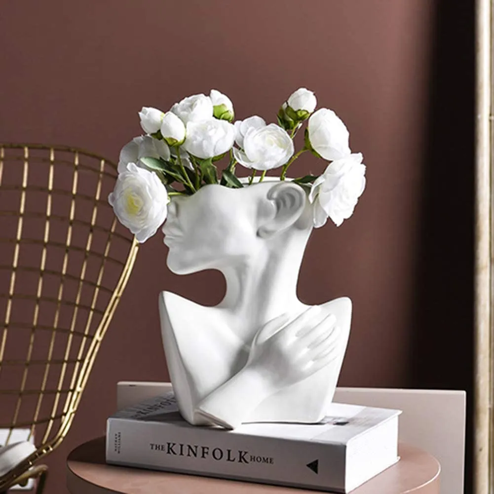 Nordic Creative Human Head Résumé Ceramics Vasemodern Europe Half Body Succulentes Flower Plant Flower Pot pour Home Living ROO7990445